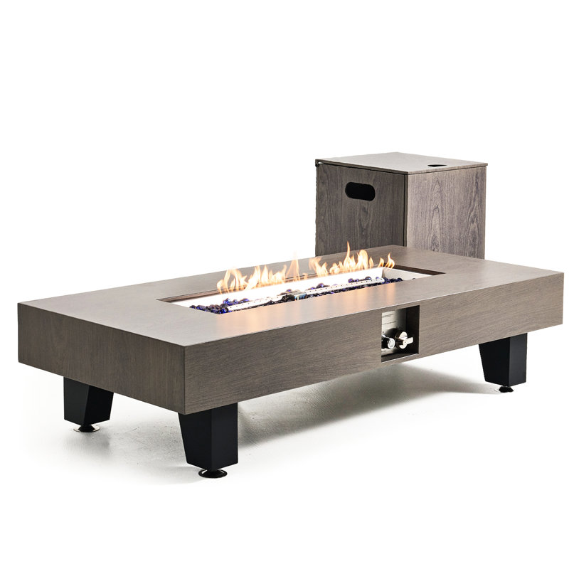 54 Inch Outdoor Gas Fire Pit With Rain Cover, 50000Btu Patio Table, Rectangular Heater, Walnut Wood Finish, Low - Maintenance And Easy Installation Simple Knob Control, Accommodates 5 6 People
