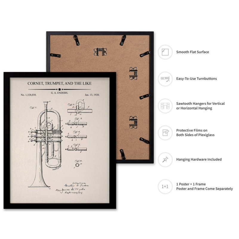 Trompette Blueprint No1, Black Framed, Poster, 08"H x 10"W