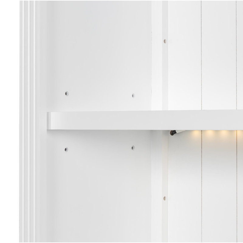 83.4"Tall Bookshelf With LED Lighting, Modern Bookcase With 2 Glass Doors And 1 Drawer,Storage Bookcase With Open Shelves For Living Room,Home Office,White
