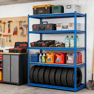 Étagère de garage robuste à 5 niveaux - Étagère de rangement réglable en acier - Capacité de 2 500 lb - Tablette autoportante sans boulon pour sous-sol, atelier, garde-manger - Bleu ultrabrillant - Taille: 4824R (L) x 615 (P) x1813 (H) mm