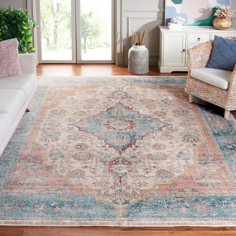 Tapis oriental bleu marine / beige / ivoire Rumsey, Rectangle 8 pi x 10 pi