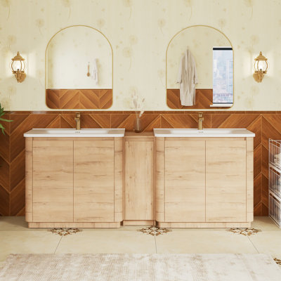 Meuble-lavabo double sur pied de 83,8 po avec comptoir en céramique