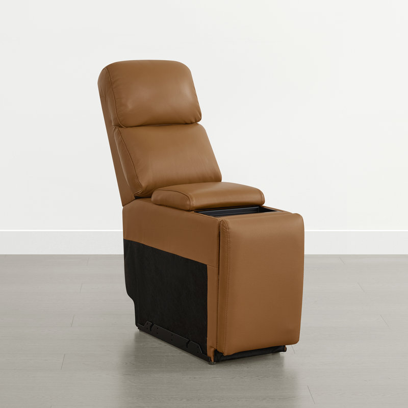 Console en cuir véritable avec chargement sans fil et rangement caché, Selle de cuir