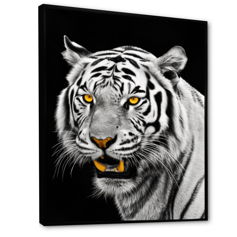 Fierce White Tiger VI, Black Floater Framed, 44" H x 34" W x 1.5" D