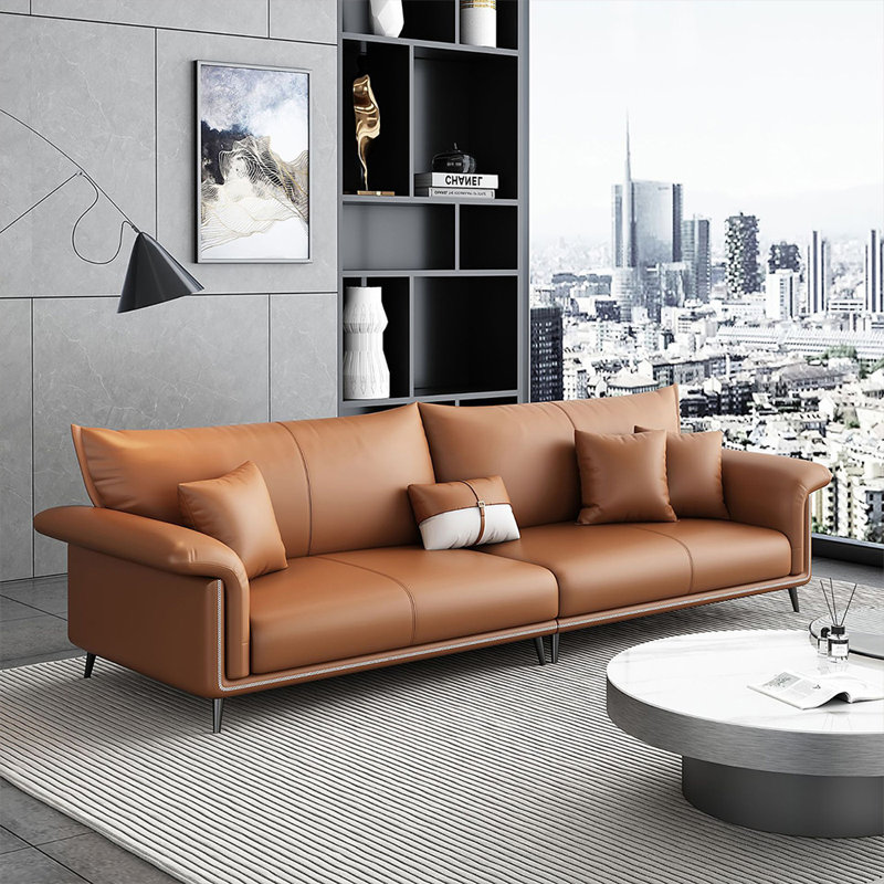 Canapé modulaire brun en cuir véritable, 4, H 34,65 po x l 110,24 po x P 35,43 po
