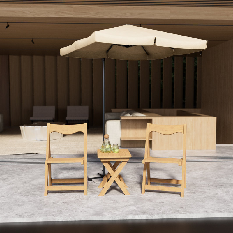 Hips Foldable Outdoor Seating With 2 Chairs And Rectangular Table, For Balcony Bistro Furniture -Like Finish Patio