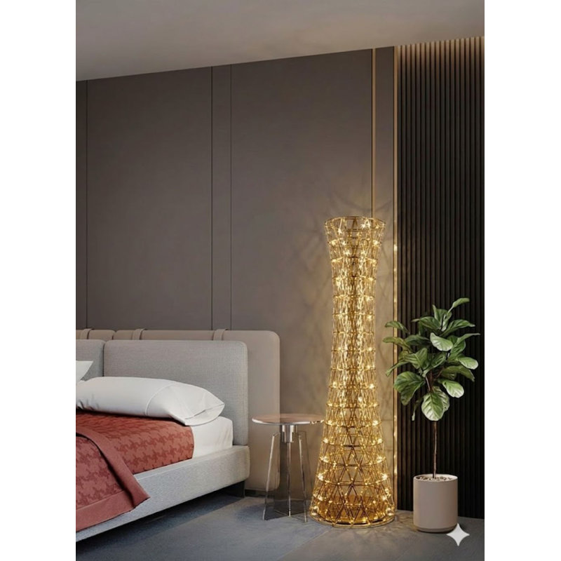 Modern 255 LED Light Stainless Steel Cage Floor Lamp, Gold