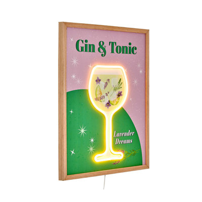 Trinx Tipsy Gin & Tonic Framed LED Lavender Dreams Wall Decor - 16" x 20"