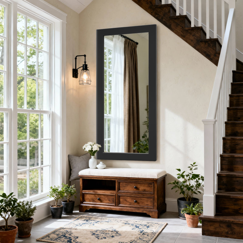 Rectangular Decorative Wall Mirror With Statement Deep Frame, HD Tempered Glass Vanity Mirror For Bathroom, Entryway, Or Bedroom