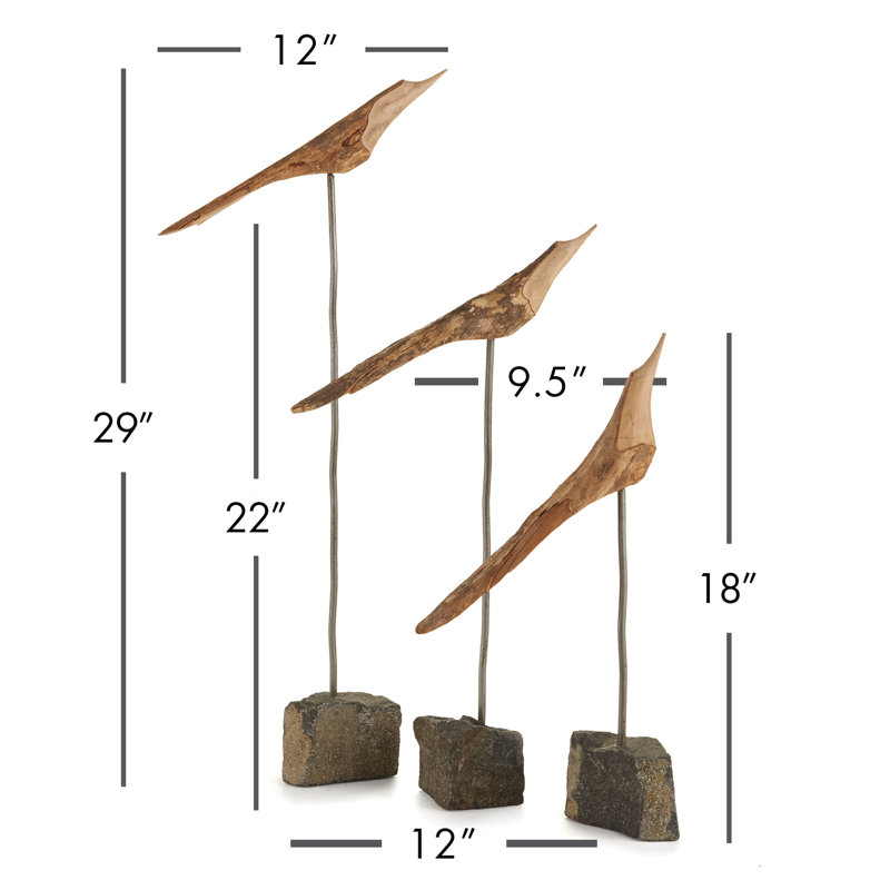 3 Piece Soma Loft Flock Statue Set, Natural