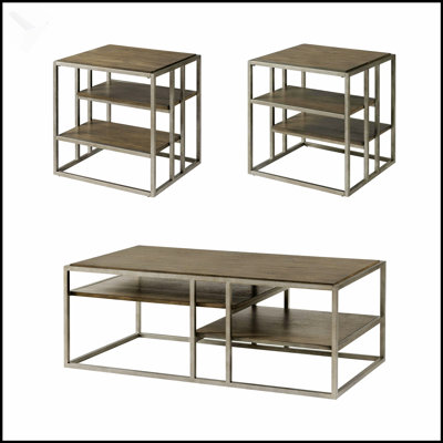 Ensemble de table basse et de table de bout en bois 3 pièces Padena avec rangement polyvalent et design moderne
