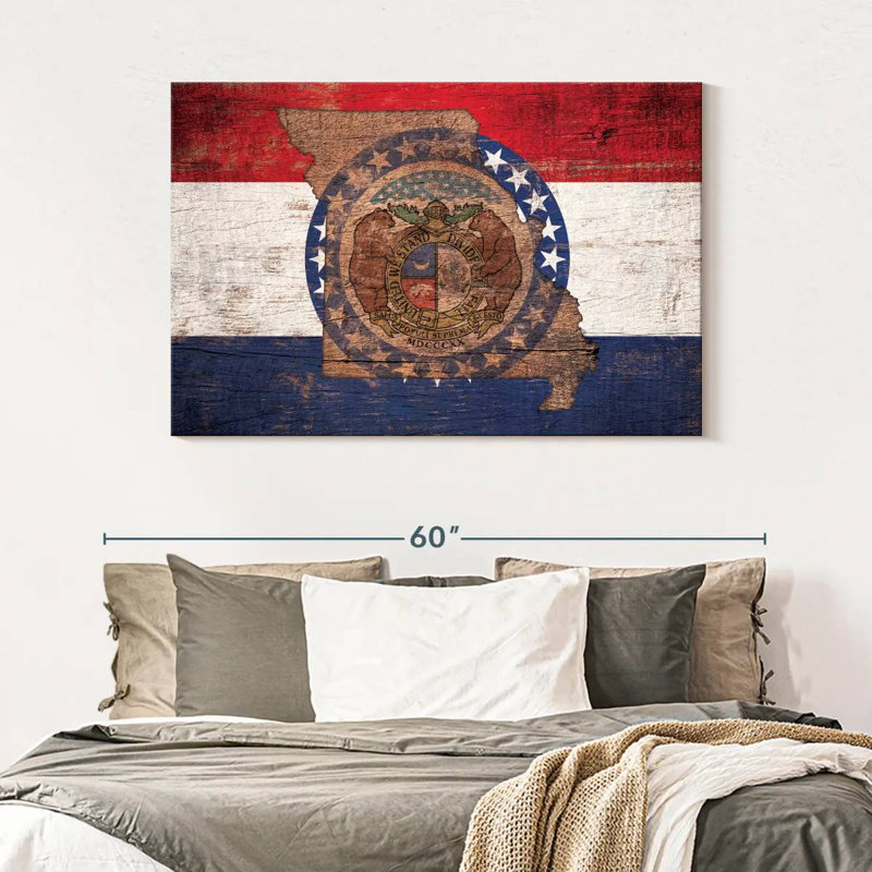 Borges State Map Over Missouri Flag, 32" H x 48" W