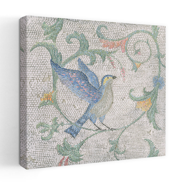 Oiseaux mosaïques I, art floral rétro, H 24 po x l 24 po