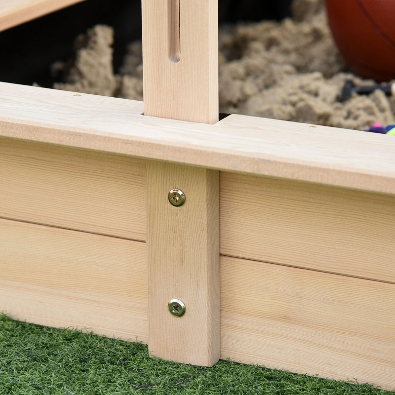 Outsunny 41.75'' x 47.75'' Solid Wood Square Sandbox, Nature Wood
