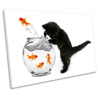 Black Cat Gold Fish - Wrapped Canvas Print