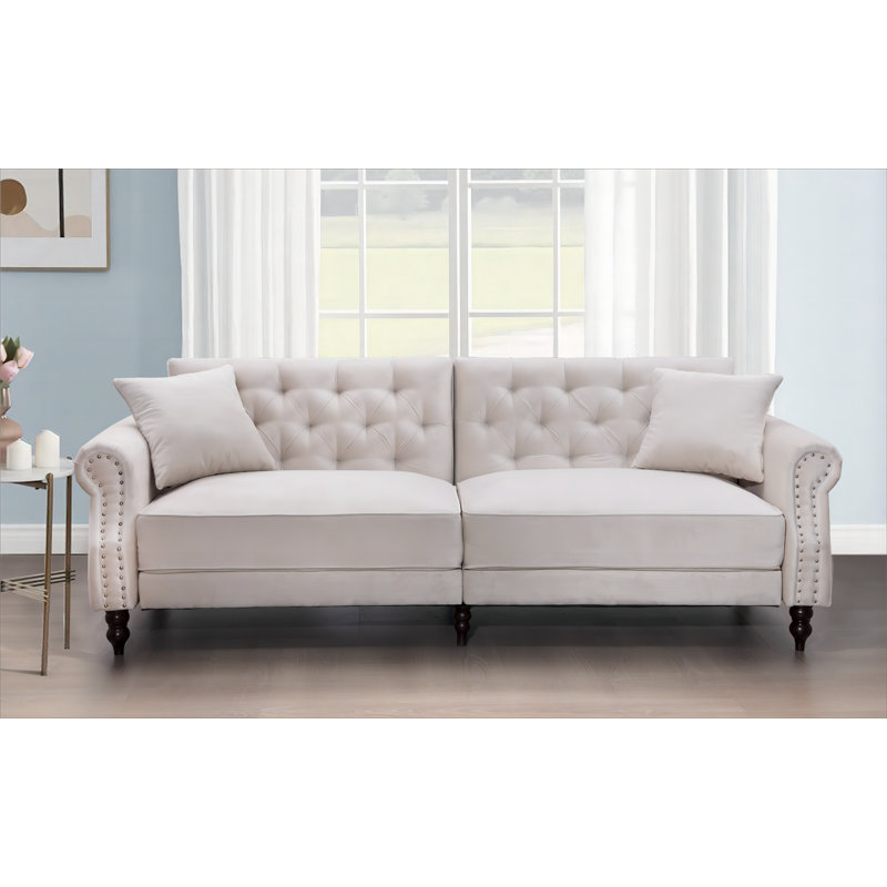 87.8'' Velvet Sofa, Cream Velvet