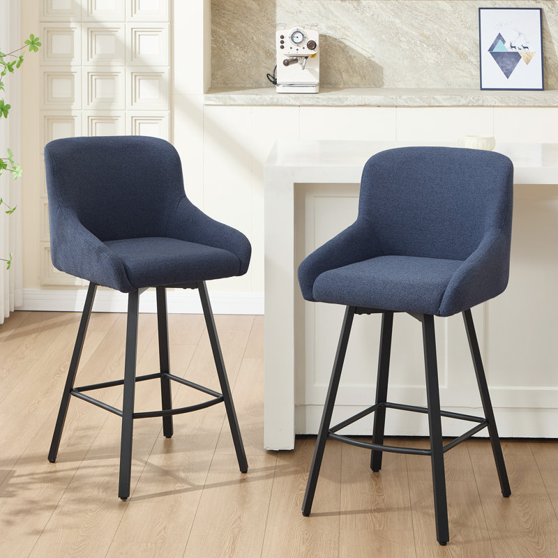 Versatile 26-Inch Upholstered Counter Stools - Ideal for Kitchen Islands and Home Bars, Navy