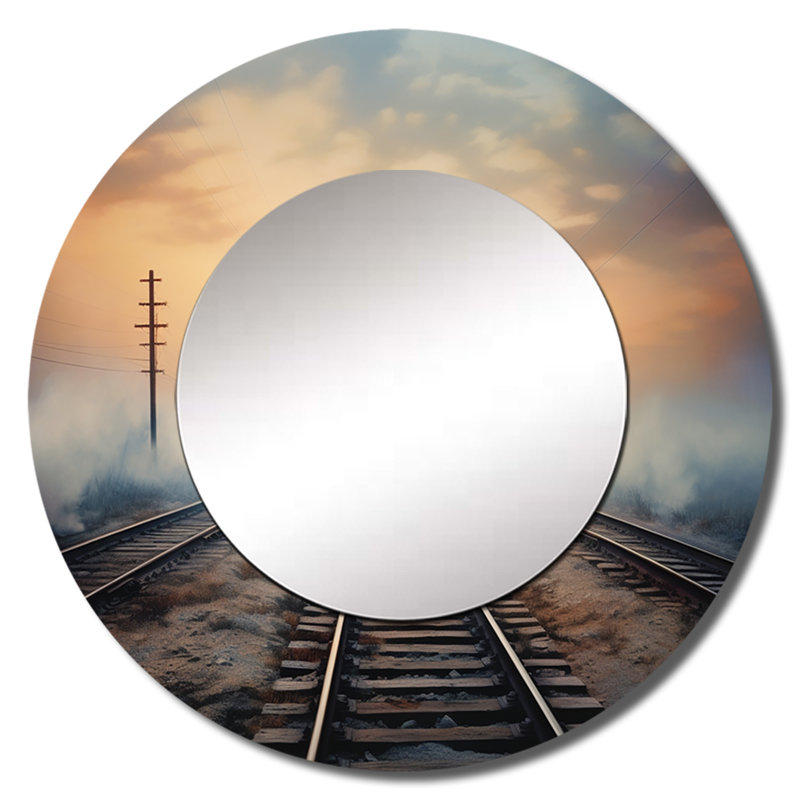 «Sabourin Train Transcendent Tracks», miroir décoratif train, miroir mural pêche rond, art imprimé en métal, 29 po x 29 po