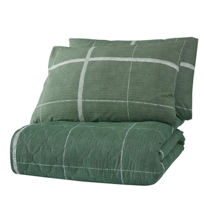 Cotton Plaid Bedspread with Pillowcases