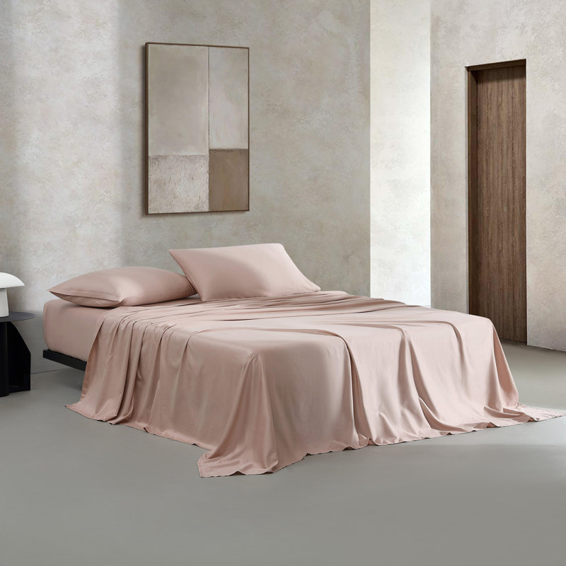 Ensemble de draps 4 pièces Calvin Klein, Ensemble de draps pour très grand lit avec 2 taie, Rose clair