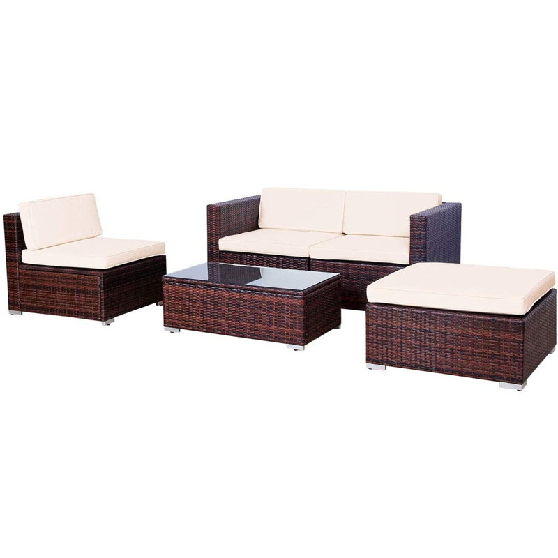 Ferdaws Metal 4 - Piece Sofa Set with Cushions, Brown, Cream