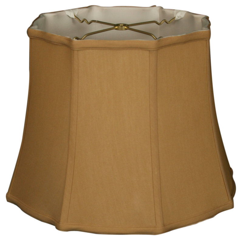 Abat-jour cloche en soie/chantoung (araignée), Or antique / Blanc cassé, H 11,5 po x l 16 po x P 16 po