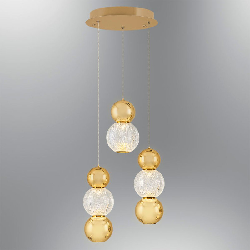 Lustre bohémien à DEL, corps en métal jaune, 11,8 po de diamètre x 47,2 po de hauteur | 1 x DEL intégrée de 17 W, lumière chaude de 3 000 K, 1 700 Lm | Design oriental élégant et glamour pour le salon, la salle à manger ou le vestibule