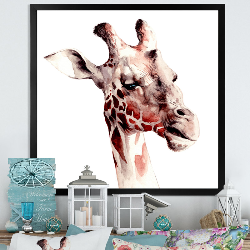 Portrait d'une girafe - sur, Impression noire sur toile encadrée, H 16 po x l 16 po x P 1 po