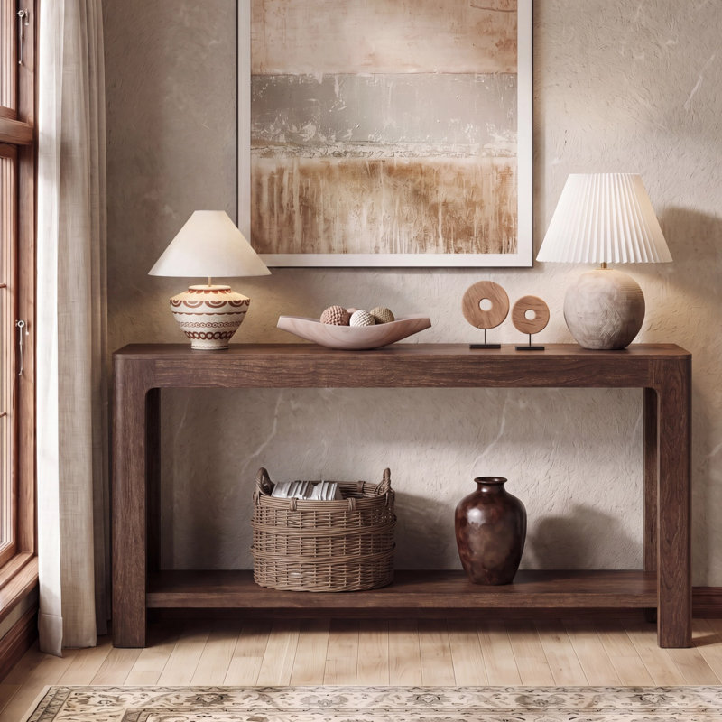 2-Tier Entryway Console Table, Narrow Long Sofa Table with Storage, Dark Brown