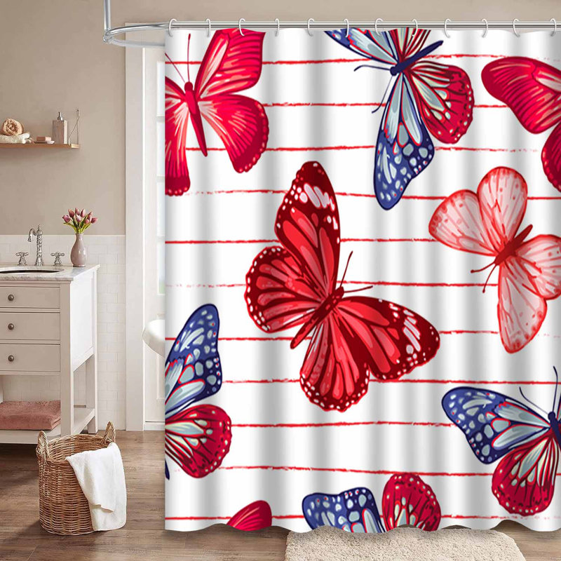 Rideau de douche Red Butterflies, L 72 po x l 78 po