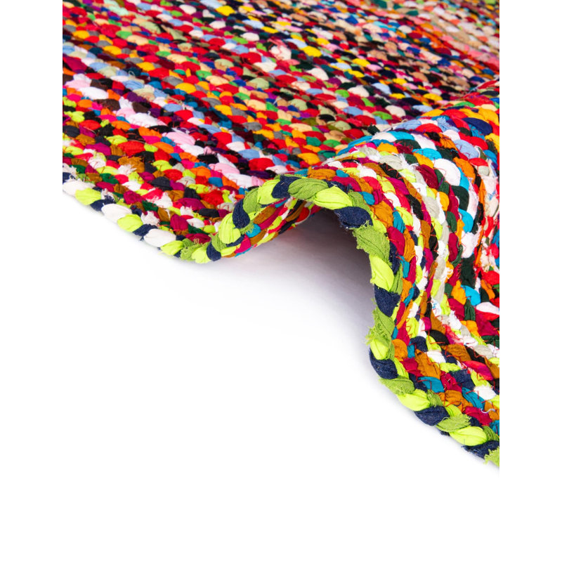 Tapis jaune / rose en coton tressé à la main Marcantel, Rectangle 9 pi x 12 pi 2 po