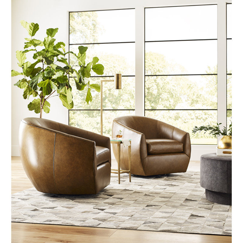 Leather Swivel Barrel Chair