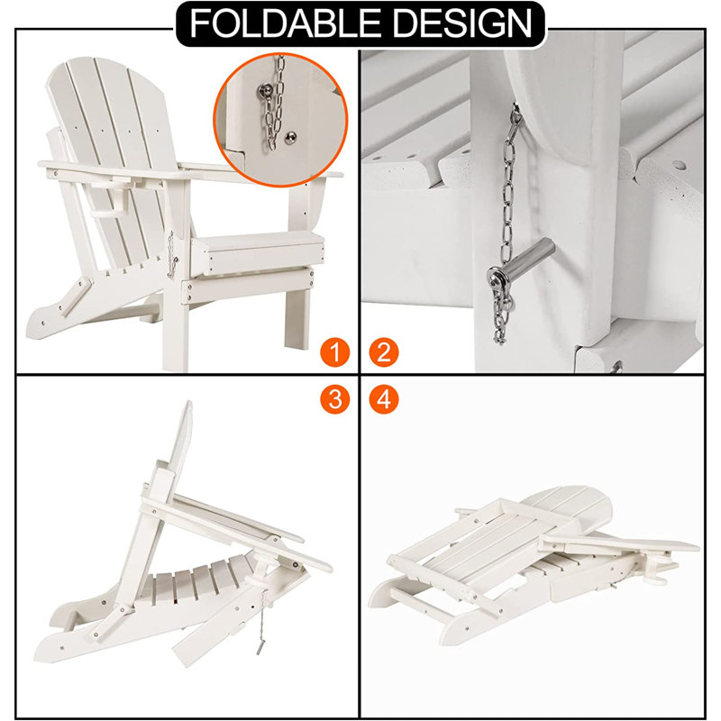 White HDPE Folding Adirondack Chair with Beige Cushions
