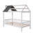 Twin Size Wood House Bed With Fence,White+Gray