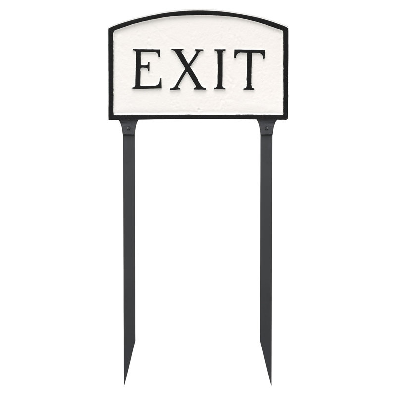Exit Statement Garden Sign, White/Black, 13" H x 21" W x 0.25" D