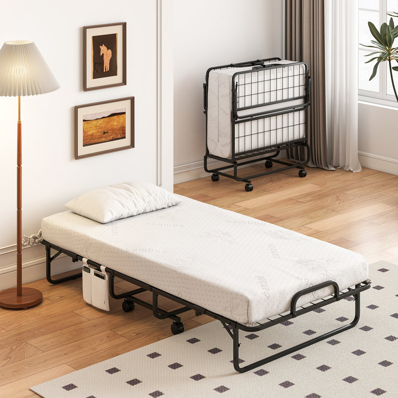 75'' x 38'' Twin Size Folding Bed Rollaway Guest Bed w/ 5 inch Mattress & Pillow