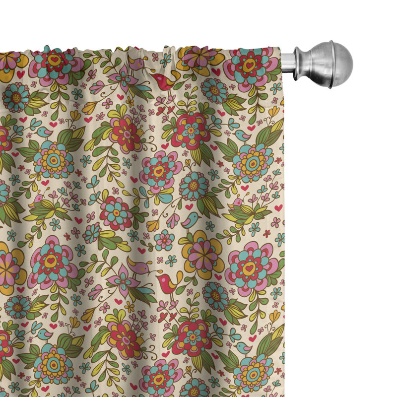 Colorful Floral Semi-Sheer Rod Pocket Curtain Panels, 28" W x 84" L