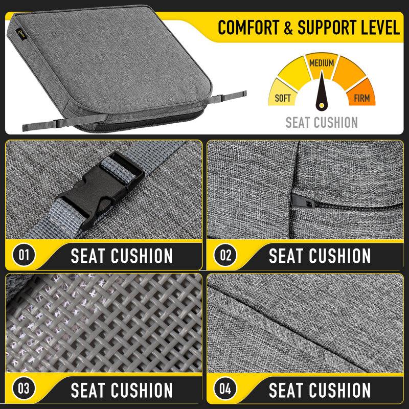 SUNROX All-Weather Outdoor Chair Cushion, 17" H x 16" W, Heather Charcoal