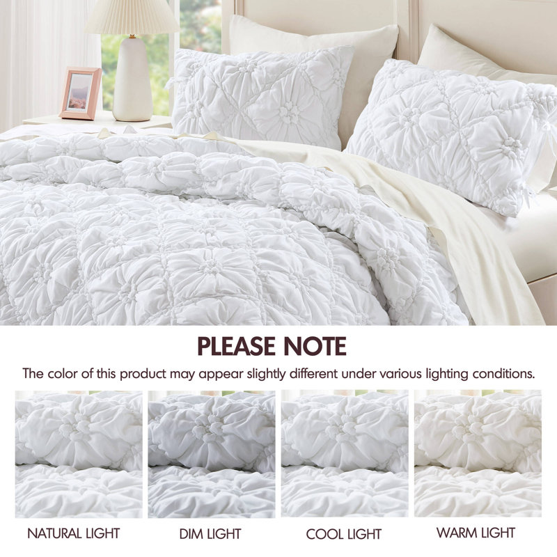 3PCS Comforter Set, Full Comforter + 2 Shams, White