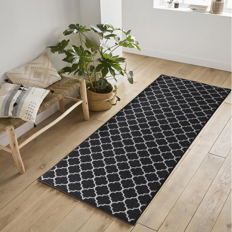 Vasta Non-Slip Geometric Indoor Doormat, 80cm W x 150cm L, Black