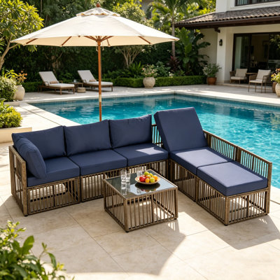 7-Piece Wicker Patio Sectional Set, Outdoor Conversation Sofa With Cushion & Coffee Table