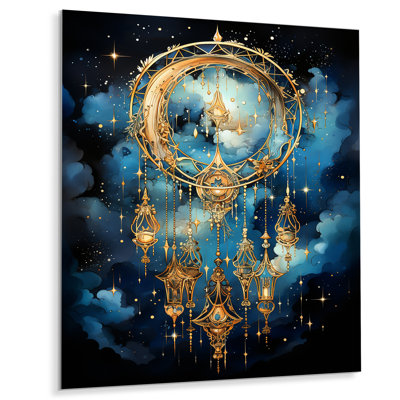 Capteur de rêves dorés célestes I - art mural en métal Dream Catcher