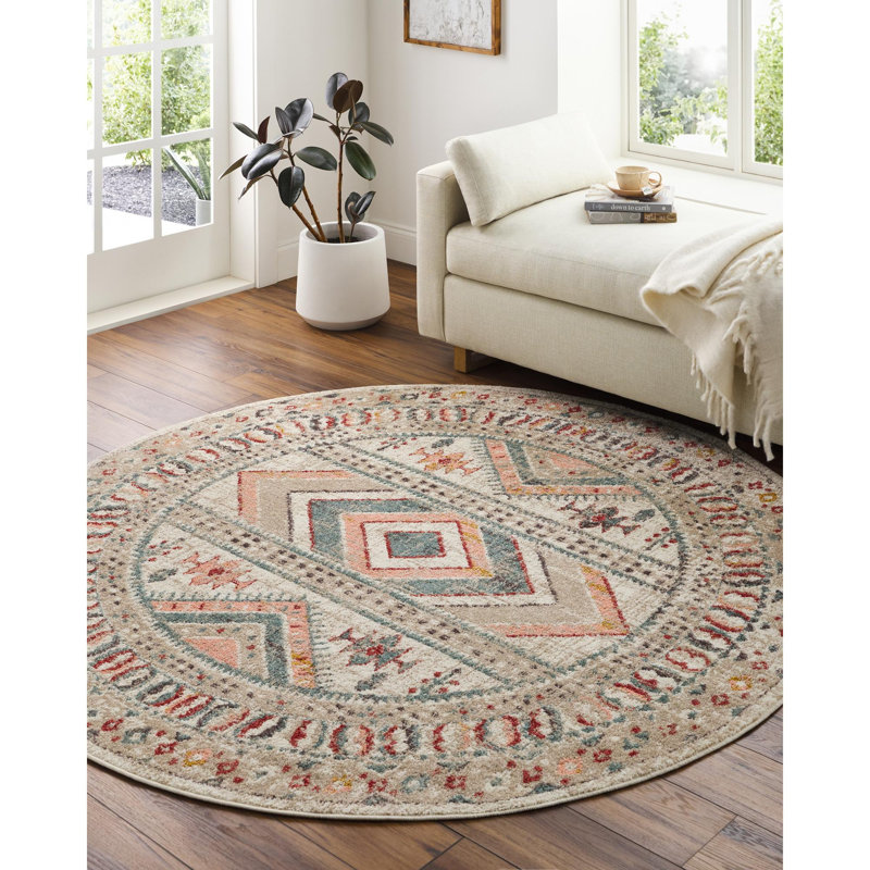 Tapis rose pâle / bleu sarcelle Laurentina Southwestern, Rond 5 pi 3 po