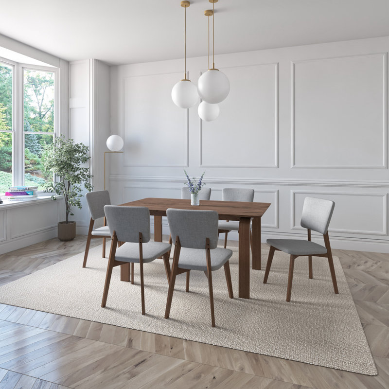 Princeton Indoor Wood Dining Set, 7 Pieces: Table, 6 Chairs, Walnut