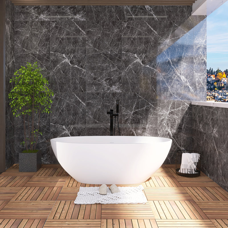 65“ Freestanding Soaking Solid Surface Bathtub, White