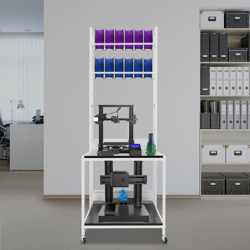 Support pour imprimante 3D réglable avec porte-bobine et roulettes avec capacité de 110 lb, Blanc