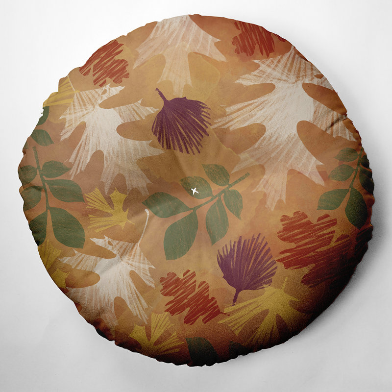 338_Oreiller capitonné à motif de feuilles d'automne, 30 po x 30 po, Orange