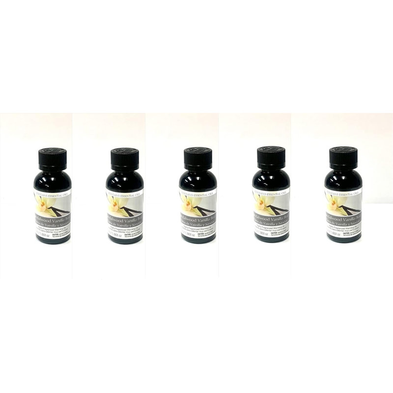 Sandalwood Vanilla Bean Highly Scented Fragrance Warming Oils, Box of 5, 55 ml 1.86oz ea. Ideal Gift for Weddings, spa, Reiki, Meditation, Bathroom Settings W1