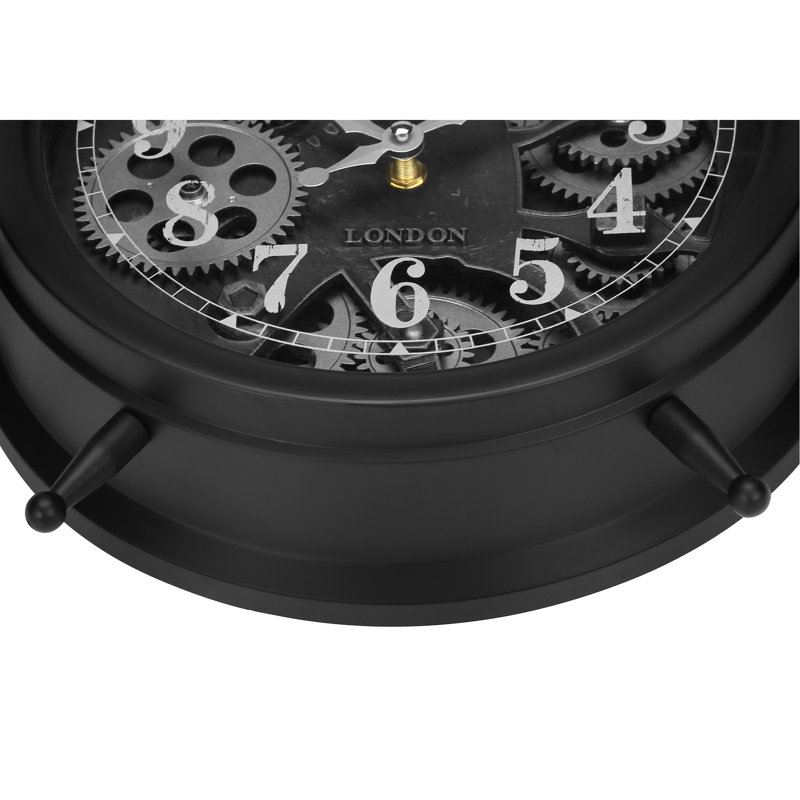 Clocks, Round, Gear Mechanism, Table Clock, Transitional, Black