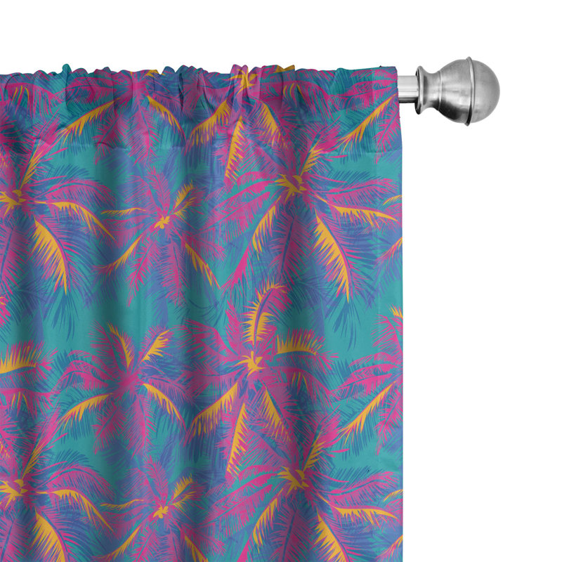 Palm Floral Semi-Sheer Rod Pocket Curtain Panels, 28" x 95"